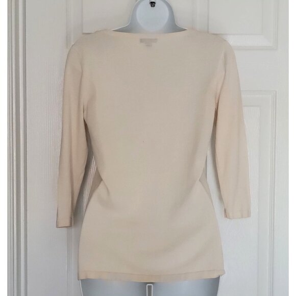 Ann Taylor Petite Beige 3/4 Sleeve Scoop Neck Sweater- SP - Picture 2 of 7
